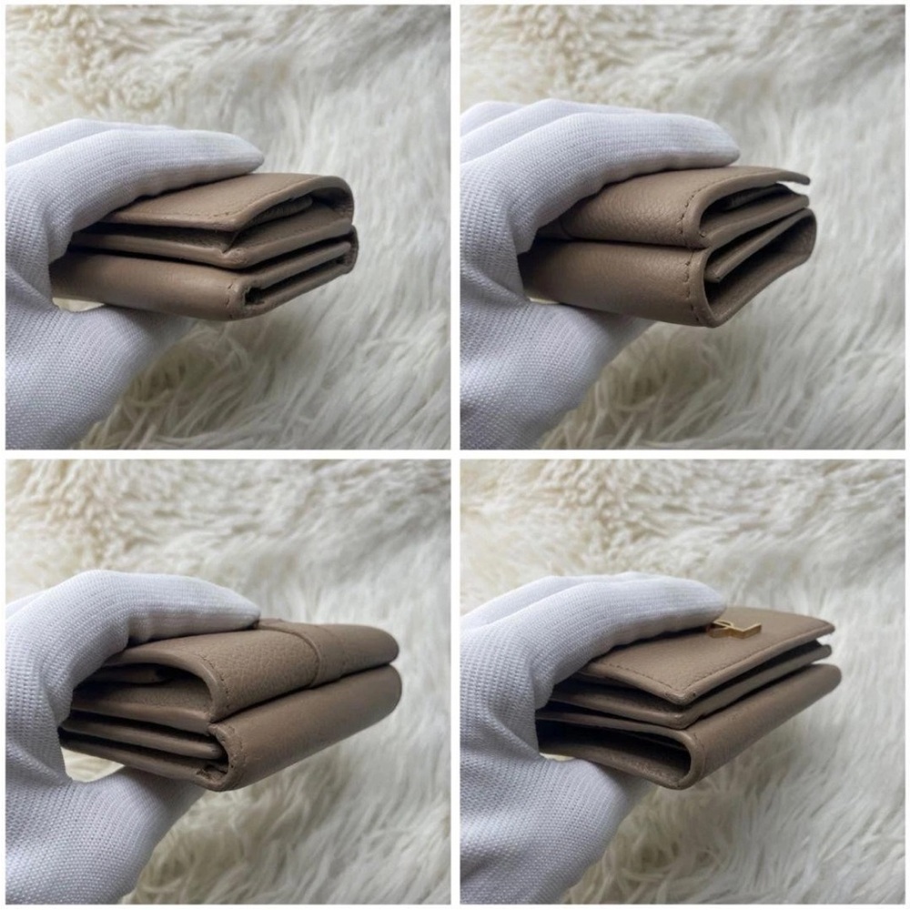 Saint Laurent Taupe Leather Wallet with Gold Logo - Picture 5 of 12